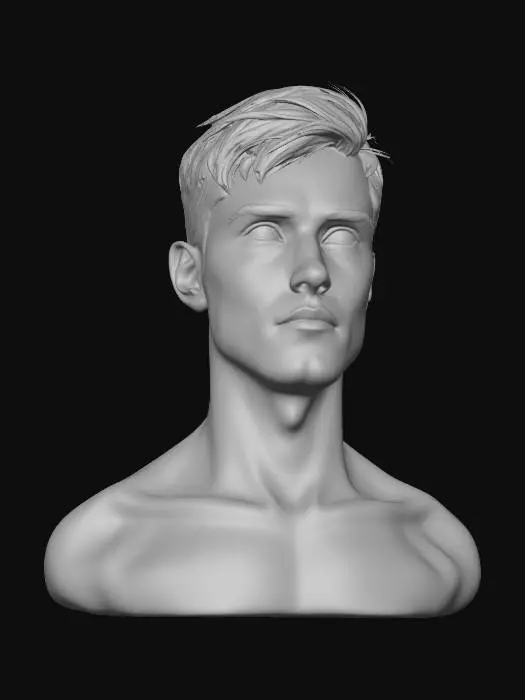 3D model for generate real life male human face, race is white, brow eyes, black hair. Age will be in 33