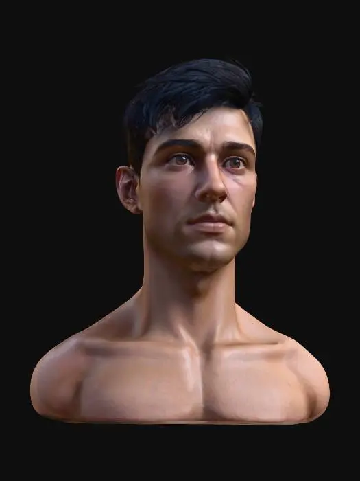 3D model for generate real life male human face, race is white, brow eyes, black hair. Age will be in 33