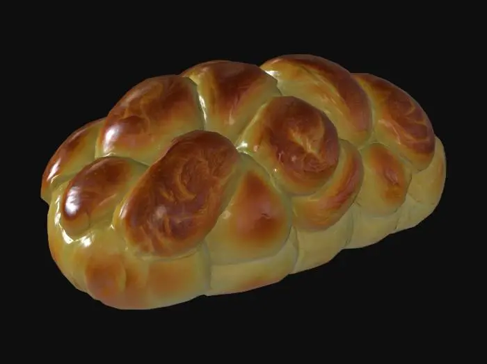 3D model for A large rich golden Challah bread loaf. 