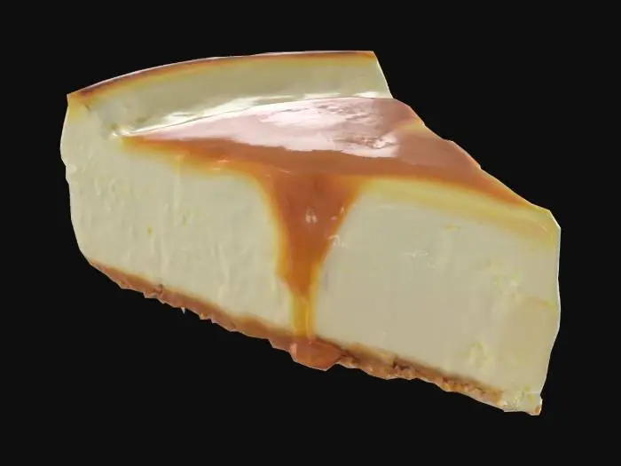3D model for a slice of caramel dripping vanilla cheesecake.