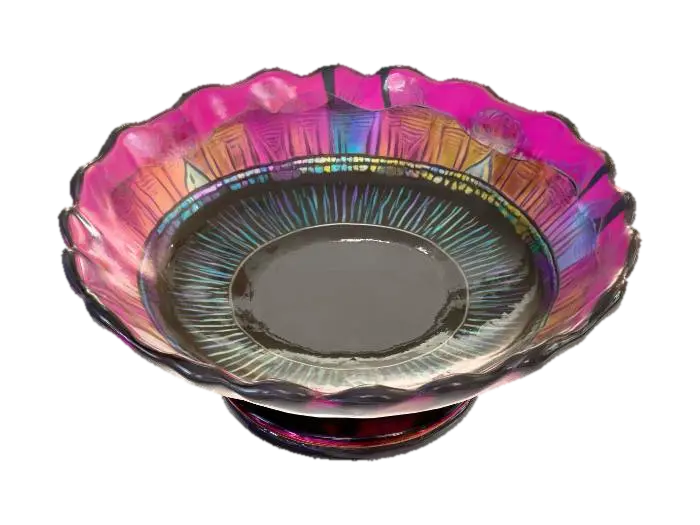 A vintage Art Deco candy dish crafted from carnival glass, its shallow bowl… - Glassware 3D model, vytvořený pomocí AI