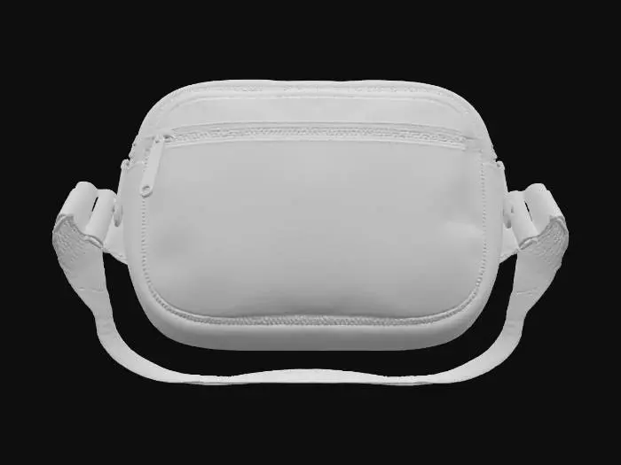 3D model for A compact, hands-free waist pack, crafted from durable, medium olive green canvas. Its rounded, ergonomic shape features a zippered main compartment and a smaller front pocket. The canvas feels smooth yet tough, with a fine, even weave. An adjustable webbed strap allows it to sit snugly around the waist, making it lightweight yet feeling incredibly robust and practical for carrying small essentials.