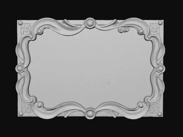 3D model for Imagine a painting of a cluttered Victorian laboratory filled with arcane machinery and flickering gaslights. From a glass dome on a workbench, a disembodied, pallid human brain, veined with glowing copper wires and tiny whirring cogs, appears to float slightly above the canvas, pulsing faintly. This macabre artwork is framed by a heavy, patinated bronze, intricately cast with swirling aetheric energy patterns, tiny exposed gears, and rivets along its robust edges.