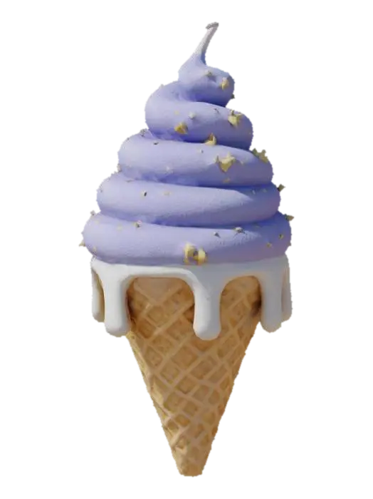 A magical ice cream cone presents two fluffy, perfectly scooped mounds of dreamy… 3D model, vytvořený pomocí AI