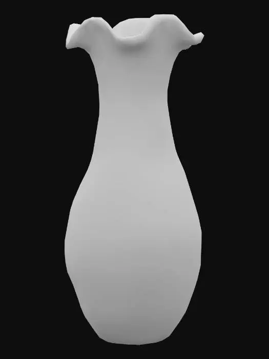 3D model for An elongated, abstract carnival glass vase with a fluid, melting appearance in hues of iridescent bronze and deep green. Its unique texture is characterized by flowing, molten ripples on the exterior and visible internal bubbles. A warm, fiery orange light glows from its core, vividly illuminating intricate, tree-like veins and branching cracks that spiderweb across its otherwise smooth, cool surface.