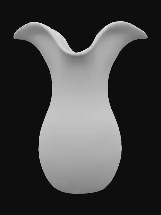 3D model for An abstract, free-form carnival glass vase, its body sculpted into an undulating, wave-like shape with a shimmering marigold base. Its surface boasts a unique, slightly rippled texture, creating an oil-slick rainbow effect. From within, a soft, ethereal golden light emanates, highlighting intricate, web-like cracks and glowing veins that seem to pulse through its translucent, iridescent form, feeling cool and fluid to the touch.