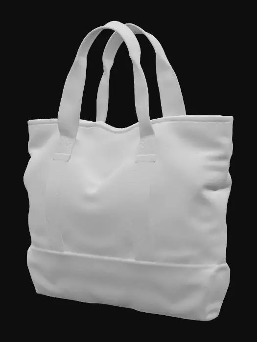 3D model for A utilitarian canvas tote bag, crafted from heavy-duty, deep forest green canvas, giving it a rich, earthy color. Its classic rectangular shape is reinforced with strong stitching, and the rough, tightly woven fabric feels exceptionally sturdy and durable to the touch. It features a wide, open top and two robust canvas handles, offering a firm, somewhat coarse grip. The material is dense and firm, yet naturally flexible, perfect for carrying heavy loads.