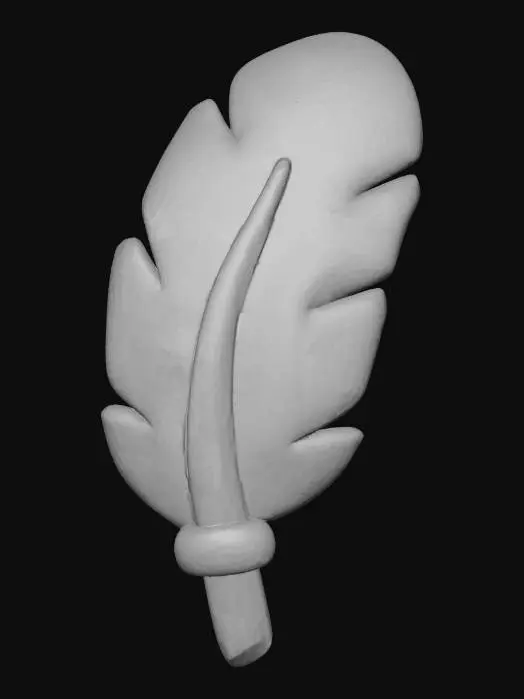 3D model for A charming, stylized 3D model of the Feather of Ma'at, depicted as a cute, plump amulet in a chibi clay style. The feather is a smooth, matte light teal, with rounded, simplified barbs and a chunky central quill. The base of the quill and a small accent band are rendered in matte golden-yellow, showcasing the typical color palette. It appears like a carefully crafted and polished clay charm, under soft, diffused lighting.
