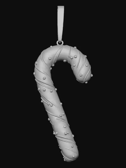 3D model for A delightful candy cane ornament, twisted into its iconic shape. The red stripes are made from polished, enameled crimson metal, bold and vibrant. The white stripes are crafted from opaque, frosted glass, perfectly simulating a sugar-dusted, icy appearance. Scattered across its surface are tiny, brilliant clear quartz crystals, catching the light like individual sugar grains. This ornament offers a charming mix of glossy metal and subtly textured, cool frosted glass. #Christmas2025#