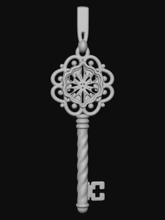 3D model for A magical Christmas key ornament, intricately designed with an ornate bow and shaft. The entire key is crafted from polished antique bronze, giving it a rich, timeless warmth. The bow of the key is filled with a delicate inlay of frosted glass, shaped like a tiny snowflake, diffusing light softly. Adorning the shaft are alternating Meshy Lime green gemstones (RGB 197, 249, 85) and Meshy Pink fuchsia gemstones (RGB 255, 62, 143), creating a charming, jewel-encrusted treasure. #Christmas2025#