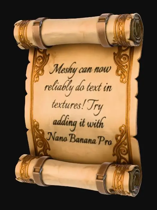 3D model for create a fantasy style parchment,  its rolled at the top and bottom but open in the middle, with plain section, no text