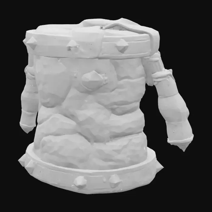 3D model for A 3D render of a Viking bellows with cracked volcanic rock casing and molten lava-filled seams, stitched leather body with charred wood handles, metal studs glowing faintly, PBR shader, clean background
