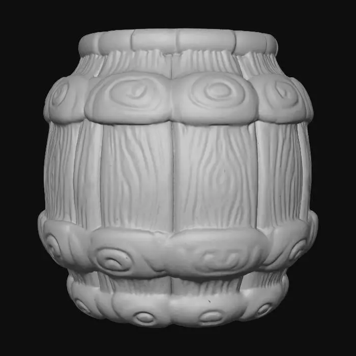3D model for Chibi-stylized PBR 3D model of a wooden barrel reinforced with pumpkin rings.
Wood albedo gradient warm brown,
pumpkin rims orange gradient with stylized grooves,
roughness variation matte wood planks vs smoother pumpkin trim.