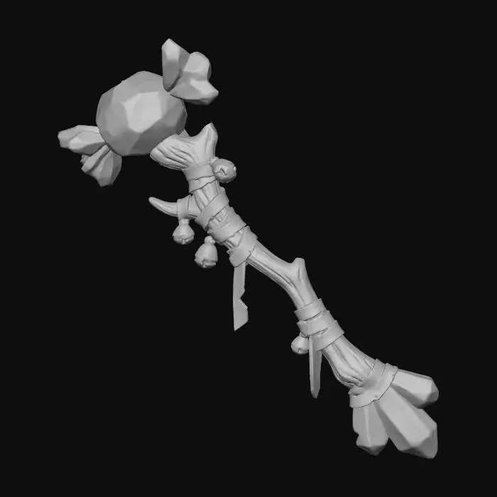 3D model for A stylized fantasy magic staff made from hardened candy and old wood.
Candy parts are cracked, chipped, and dull, not glossy or edible.
Wrapped with leather straps and small bells.
Exaggerated proportions, hand-sculpted look.
Stylized dark Christmas game prop.
