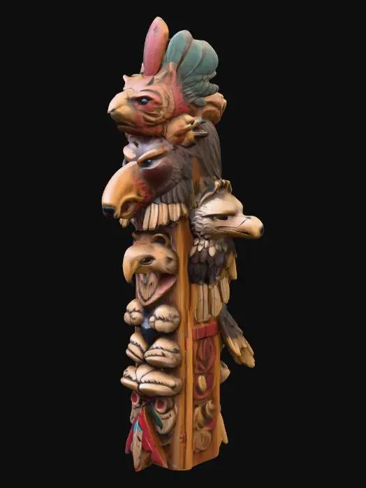 3D model for vertical Native american medicine 
totem with bear, wolf and eagle heads