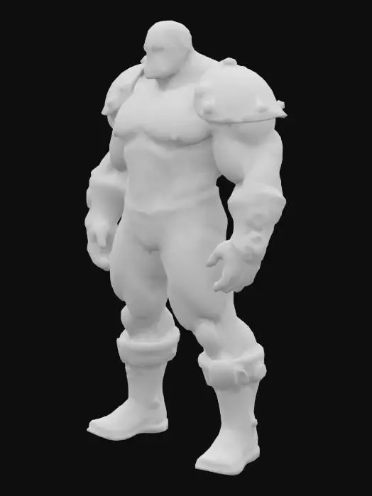 3D model for Nappa, Hunk , Bald , muscular male, massive body , mustache , micro armor , shoulder armor, boots , shirtless , Micro Black Mini Briefs 