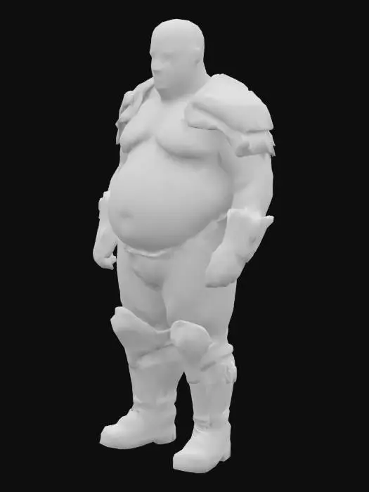 3D model for Muscle , Papa, Chubby , Dark-Tan skin , crew cut , ashamed face , Micro Black armor , Micro shoulder armor, boots