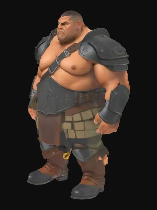 3D model for Muscle , Papa, Chubby , Dark-Tan skin , crew cut , ashamed face , Micro Black armor , Micro shoulder armor, Micro Brief Armor , boots