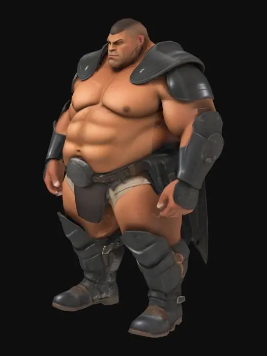 3D model for Muscle , Papa, Chubby , Dark-Tan skin , crew cut , ashamed face , Micro Black armor , Micro shoulder armor, Micro Armor Briefs , boots