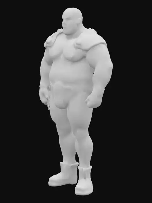 3D model for Muscle , Papa, Chubby , Dark-Tan skin , crew cut , ashamed face , Micro Black armor , Micro shoulder armor, Jockstrap , boots