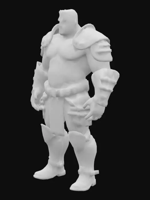 3D model for  male , fat , rounded face , massive jaw , BDSM Leather , dark-tan skin , crew cut , ashamed face , micro shouder armor , micro armor boots , (( damaged armor )) ,