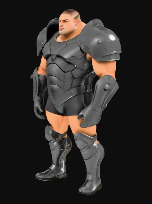 3D model for Muscle , Papa, Chubby , Dark-Tan skin , crew cut , ashamed face , Micro Black armor , Micro shoulder armor, Micro Armor Briefs , boot