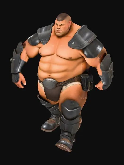 3D model for Muscle , Papa, Chubby , Dark-Tan skin , crew cut , ashamed face , Micro Black armor , Micro shoulder armor, Micro Armor Briefs , boots