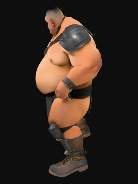 3D model for Muscle , Papa, Chubby , Dark-Tan skin , crew cut , ashamed face , Micro Black armor , Micro shoulder armor, Micro Armor Briefs , boot