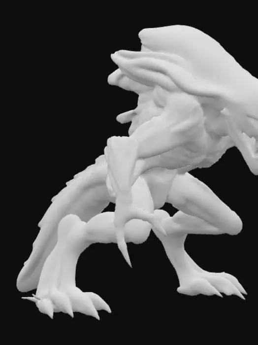 3D model for Create me alien that is large, vicious looking, no eyes, large four limbs, quadrupled, sharp claws , walks on all fours legs