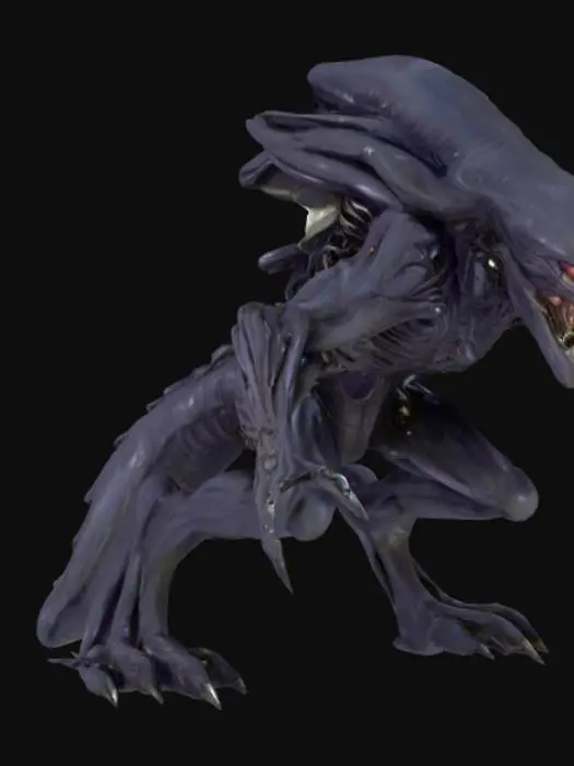 3D model for Create me alien that is large, vicious looking, no eyes, large four limbs, quadrupled, sharp claws , walks on all fours legs