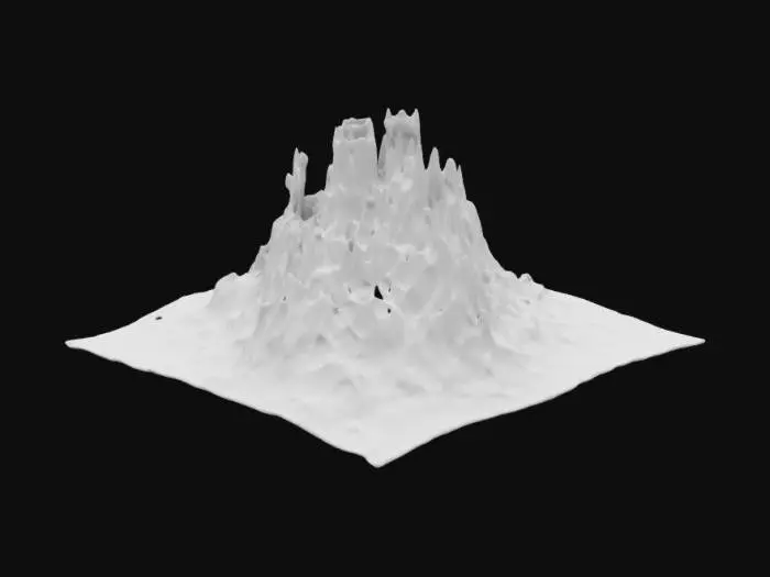 3D model for Pyros’ Lair: A volcanic stronghold surrounded by rivers of lava, with jagged rocks and molten crevices.