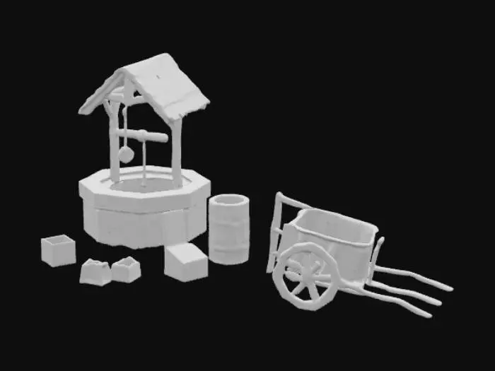 3D model for Well and Cart Scene
