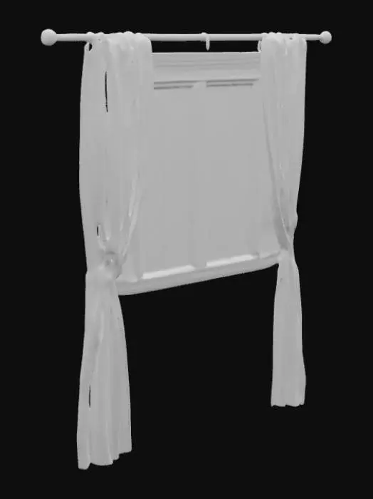 3D model for Open Window with Golden Curtains