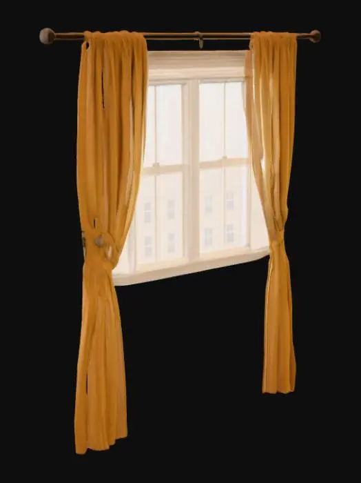 3D model for Open Window with Golden Curtains