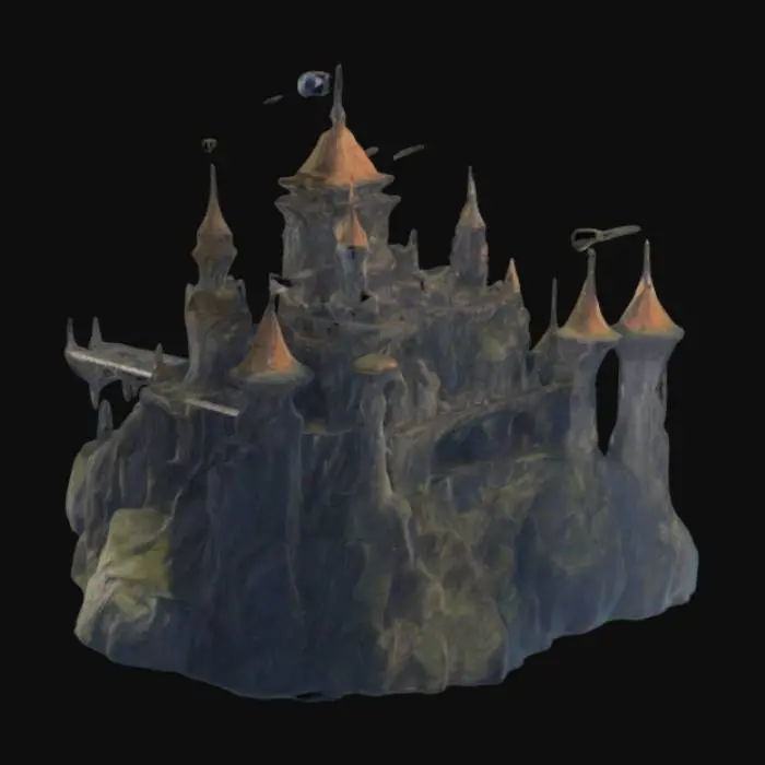 3D model for Zephyrus’ Citadel: A high-altitude fortress perched on floating islands, connected by rickety bridges and buffeted by constant winds.