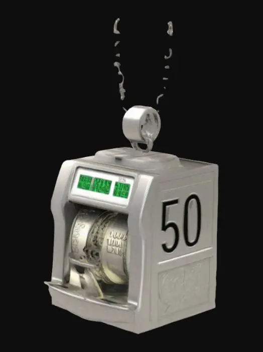 3D model for içinde dolarlarında bulunduğu bir para sayma makinesi kolye ucu olacak, detayları güzel ve basit , sayı göstergesinde 520 yazacak ve geniş bir kısmına ise money loves me yazacak
