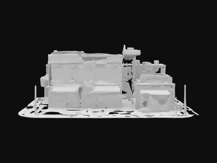 3D model for A detailed derelict town with shabby buildings and worn out roads and streetlights.