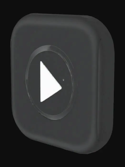 3D model for play icon rounded square background black play icon inside almost flat button. the play icon is 50% of space on button
