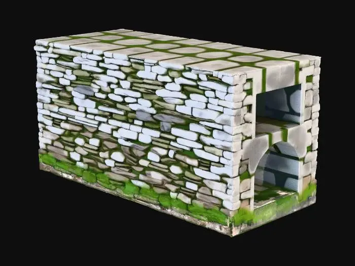 3D model for Modular stone wall segment cobbled and mossy