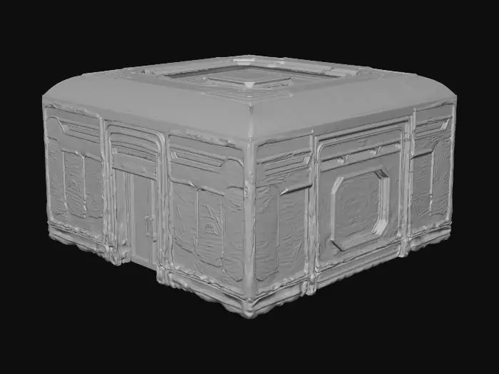 3D model for a modular empty interior room clean geometry, no furniture, deigned as a reusable 3d environment module, walls, floors, and ceiling clearly separated as individual pieces, natural lighting, game-ready, PBR materials, high detailed cinematic, 3d render (cradle of Creation Gods Hub, playful but realistic surreal high-tech (cloud Island)