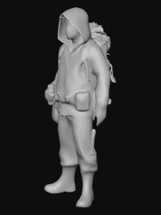 3D model for Forest Scout
Agile character in camouflage pants, forest green jacket, brown boots, with a leafy hood or cape. Has pouches and binoculars slung at the side. Bare face with mud streaks for concealment.