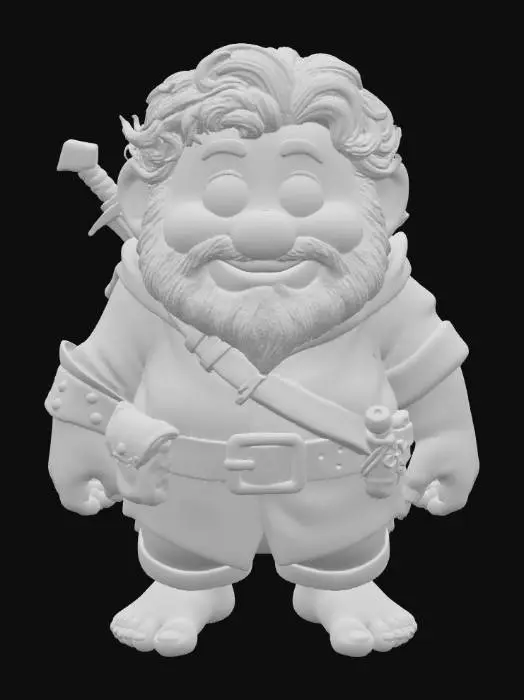 3D model for A 3D image of a toy-like Dungeons & Dragons friendly male hobbit adventurer.  Thick and bold details.  Highly stylized.