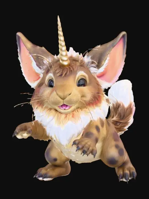 3D model for A 3D image of a chibi-style Dungeons & Dragons almiraj.  Action pose.  Thick and bold details.  Highly stylized.  White or transparent background.