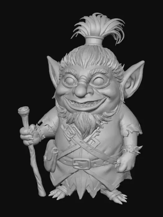 3D model for A 3D image of a chibi-style Dungeons & Dragons firbolg adventurer. Thick and bold details. Highly stylized. White background.