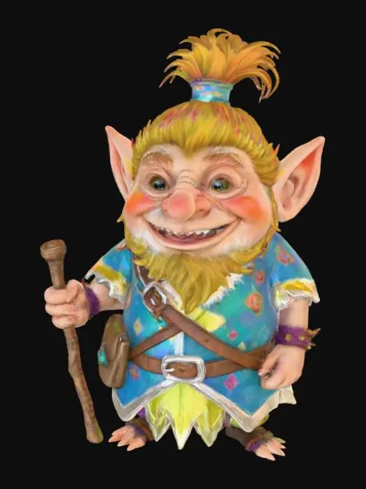 3D model for A 3D image of a chibi-style Dungeons & Dragons firbolg adventurer. Thick and bold details. Highly stylized. White background.