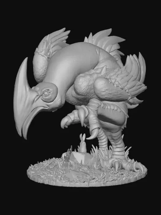 3D model for A 3D image of a Dungeons & Dragons axe beak.  Thick and bold details.  Highly stylized.  White background.