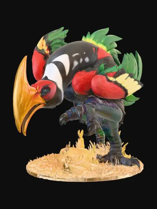 3D model for A 3D image of a Dungeons & Dragons axe beak.  Thick and bold details.  Highly stylized.  White background.