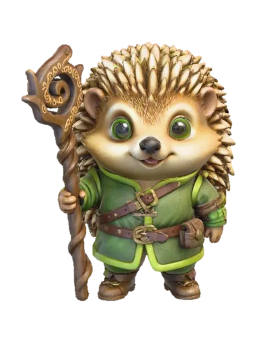 A 3D image of a chibi-style Dungeons & Dragons hedgehog adventurer wearing… 3D model, vytvořený pomocí AI