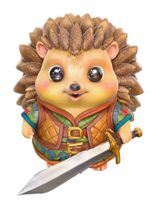A 3D image of a chibi-style Dungeons & Dragons hedgehog adventurer wearing… 3D model, vytvořený pomocí AI
