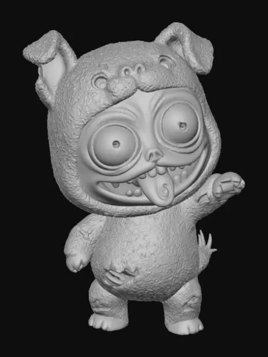 3D model for A 3D image of a chibi-style zombie dressed like a dog.  The zombie has large bulging eyes and a sloppy smile. Dusky lighting.  #Halloween2025#